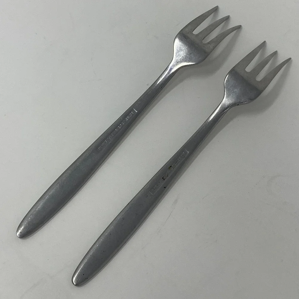 Vtg 1960's Mid-Century Modern MCM Stainless Steel Three-Pronged Appetizer Forks